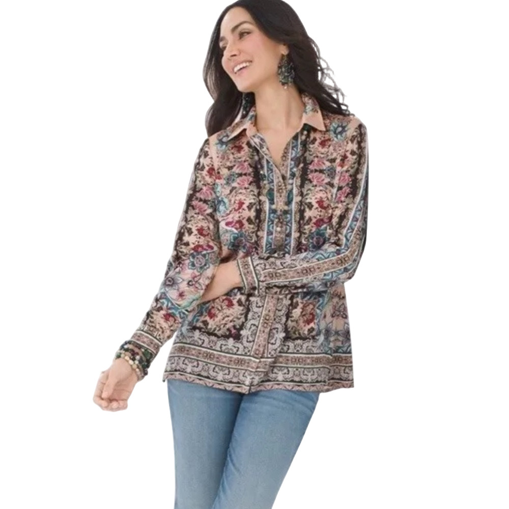 CHICO’S floral blouse long sleeve size 1 GUC.